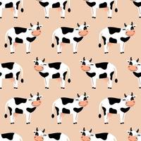 Seamless pattern with cute cows. Background with farm animals. Wallpaper, packaging. Flat vector illustration