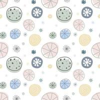 Vector illustration of art circle and little flower sweet color tone seamless pattern on white background.