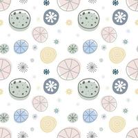 Vector illustration of art circle and little flower sweet color tone seamless pattern on white background.