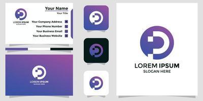 minimalist logo design P and branding card vector