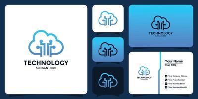 logotipo de diseño de tecnología en la nube y tarjeta de marca vector
