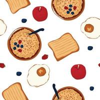 Seamless Pattern Breakfast Food Fruit Egg Bread Porridge vector