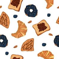 Seamless Pattern Breakfast Food Jam Bread Donut vector