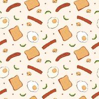 Seamless Pattern Breakfast Food Egg Bread Sausage vector