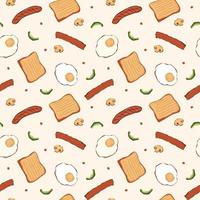 Seamless Pattern Breakfast Food Egg Bread Sausage vector