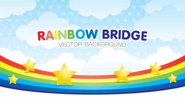 Blue cloudy sky and stars background with colorful rainbow bridge that you can put your object on it. vector