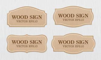 Classical wood signage vector set on white wood texture background.