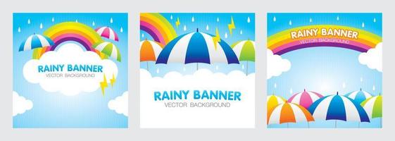 temporada de lluvias o colección de ilustraciones gráficas cuadradas del monzón para crear su banner de redes sociales y sitio web. vector