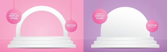 White steps with semicircle arch backdrop 3d illustration vector on sweet pastel background for putting your object