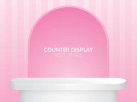 white counter with arch and pink pastel striped wall 3d illustraion vector for putting your object