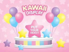 sweet colorful pastel stage 3d illustration vector with balloons and stars graphic elements in kawaii style for putting your cute object