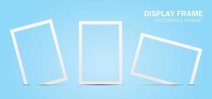 white rectangle frame display 3d illustration vector set on blue pastel background