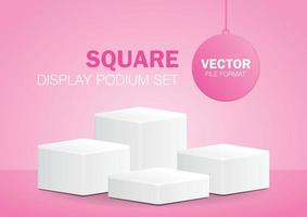 conjunto de podio de producto cuadrado blanco mínimo vector de ilustración 3d sobre fondo rosa pastel para poner su objeto