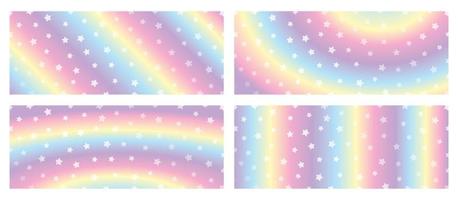 fondo de color de arco iris kawaii dulce con conjunto de vectores de ilustración de elementos de estrellas brillantes