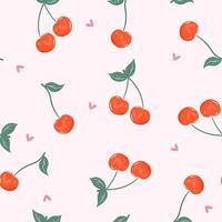 Seamless pattern with cherries and hearts. Vector graphics.