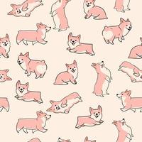 Seamless pattern with cute dogs of the Corgi breed. Vector graphics.