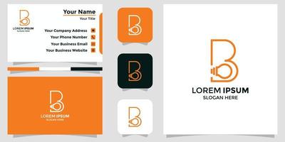logotipo minimalista b combinación de bombilla y tarjeta de marca vector