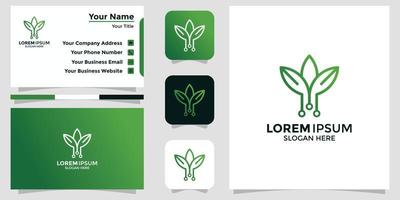 technology leaf design logo and branding card vector