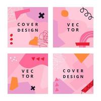 Vector set of abstract square pink backgrounds with copy space for text, design templates in scandinavian style. Simple minimal template for branding design. Vector illustration