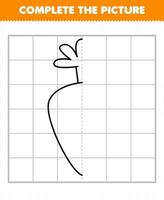 juego de educación para niños completa la imagen linda caricatura vegetal zanahoria mitad contorno para dibujar vector