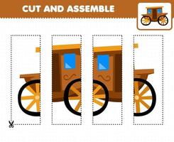 Education game for children cutting practice and assemble puzzle with cartoon transportation carriage vector