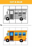 Education game for children cut and glue with cartoon transportation bus vector