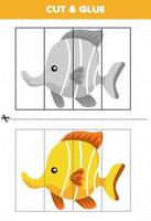 Education game for children cut and glue with cute cartoon animal yellow fish vector