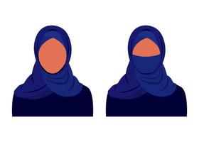 Abstract muslim woman in traditional dark hijab clothes open and close face. Arab girl in dress. Vector illustration isolated