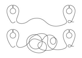 Right and tangled path outline with location point on map, plan of road way destination, continuous one line drawing. Route with pointers. Real chaotic route way and true easy ideal path. Vector