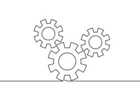 Gears wheel symbol technology, continuous one line drawing. Moving cog gears for business teamwork concept. Contour single outline. Vector illustration