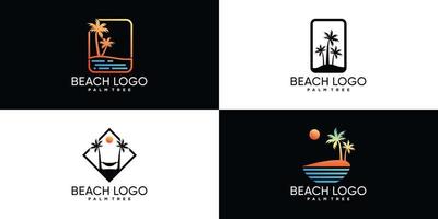 Palm tree or palm beach icon set logo design with creative element Premium Vector