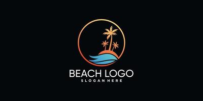 Beach logo design with palm tree and gradient style color Premium Vector