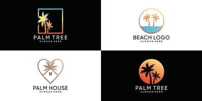 Palm tree or palm beach icon set logo design with creative element Premium Vector