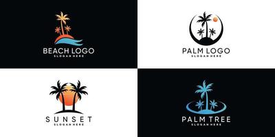 Palm tree or palm beach icon set logo design with creative element Premium Vector