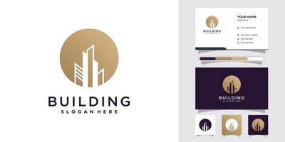 Building construction logo with negative space concept and business card design Premium Vector