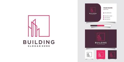 logotipo de construcción para la construcción de negocios con estilo de arte de línea y diseño de tarjeta de presentación vector premium