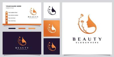 Beauty logo design icon for beauty salon with business card template Premium Vector