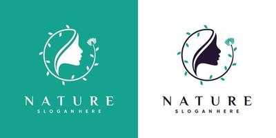 diseño de logotipo de belleza natural para mujeres con vector premium de concepto creativo