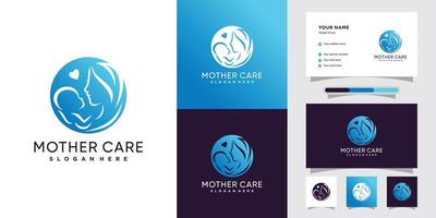 Mother and baby care logo vector with modern concept and business card design Premium Vector