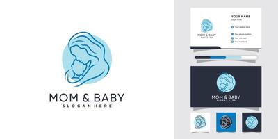 Mom and baby logo design with negative space concept and business card template Premium Vector