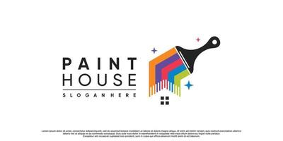 Paint and house logo design with brush element and rainbow color Premium Vector