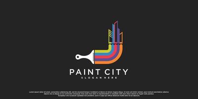 City painting logo design inspiration with brush element and rainbow color Premium Vector