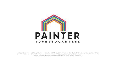 Painter icon logo design with home concept and creative color Premium Vector