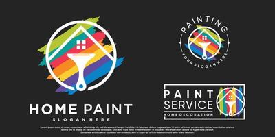 conjunto de diseño de logotipo de pintura casera de colección con elemento de pincel y vector premium de color arco iris