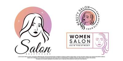 Set of beauty salon logo design collection with women face and creative element Premium Vector