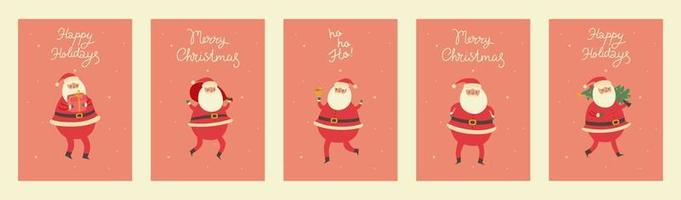 Set of Christmas cards with cute santa claus. Vector graphics.