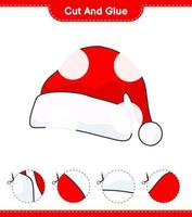 Cut and glue, cut parts of Santa Hat and glue them. Educational children game, printable worksheet, vector illustration