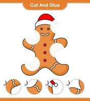 Cut and glue, cut parts of Gingerbread Man and glue them. Educational children game, printable worksheet, vector illustration