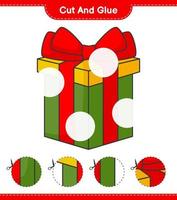 Cut and glue, cut parts of Gift Box and glue them. Educational children game, printable worksheet, vector illustration