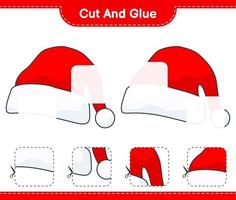 Cut and glue, cut parts of Santa Hat and glue them. Educational children game, printable worksheet, vector illustration